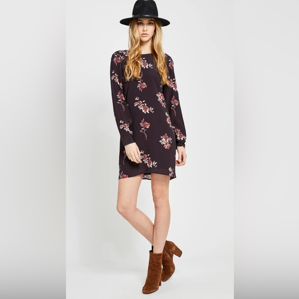 Gentle Fawn | Inka | Elegant | Brown/Red Floral Shift Dress | Size L